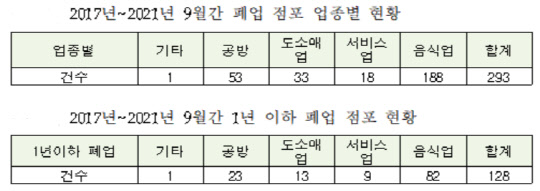 청년몰 입점 가게 폐업점포 현황 <자료:이규민 의원실>
